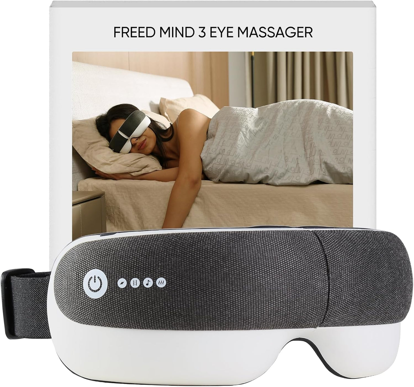 Freed Mind 3 Eye Massager & Bluetooth Heat Sleep mask,Father Gift Sets |with Suede Storage Bag | Migraine Relief,Relaxation,Bedtime Stress Relief | White Noise,3D airbag kneading| Smart Head Massager