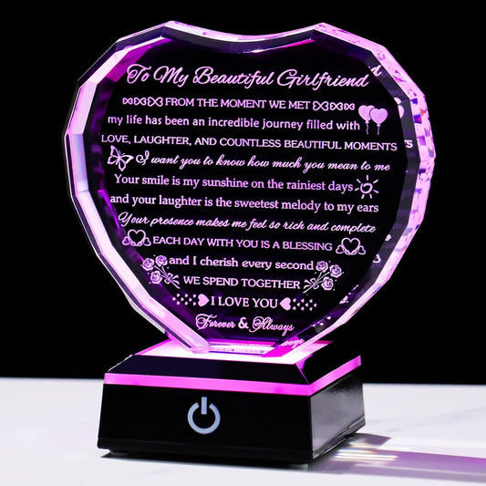 Gifts for Girlfriend with Colorful Base Girlfriend Anniversary Birthday Gifts from Boyfriend Crystal Heart Keepsake to My Girlfriend Romantic I Love You Gifts on Valentine Christmas