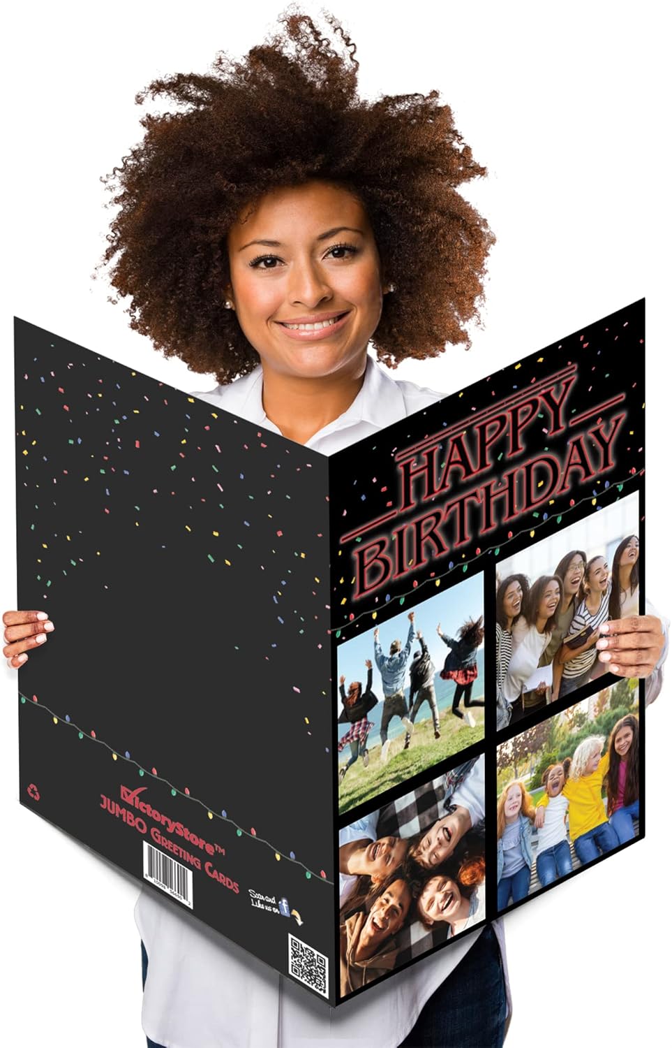 VictoryStore Jumbo 3 Foot Custom Happy Birthday Card, 4 Photo Birthday Card, Custom Inside Text, 24x36 Inches Card