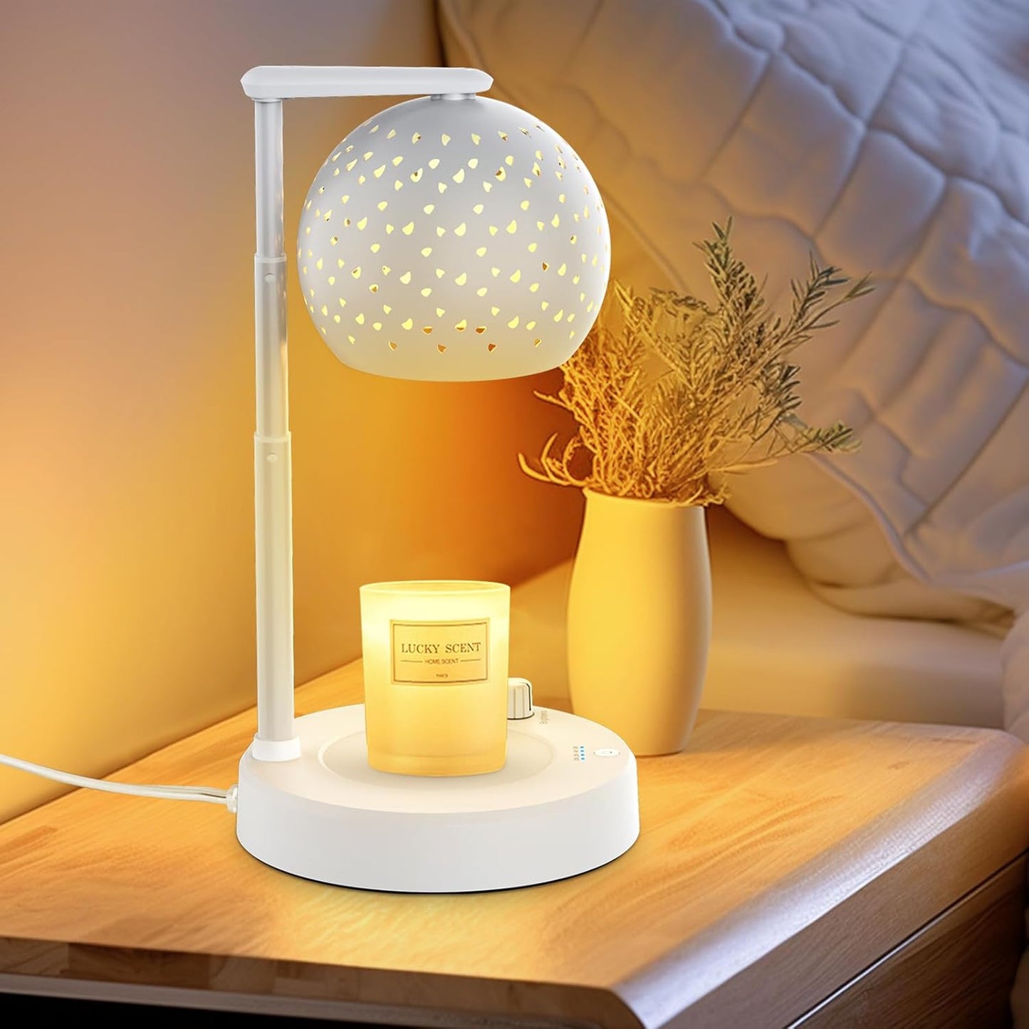 Candle Warmer Lamp with Timer and Dimmer, Gifts for Mom Women, Housewarming New Home Room Decor, Electric Wax Melt with 2 Bulbs, White