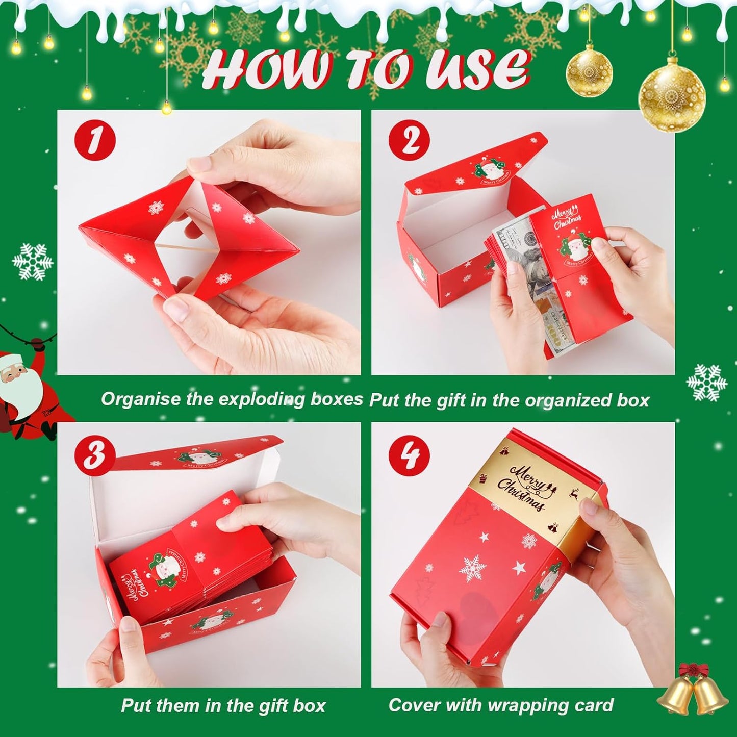 12pcs Surprise Gift Box Explosion, Merry Christmas Folding Bouncing Envelope (Red)
