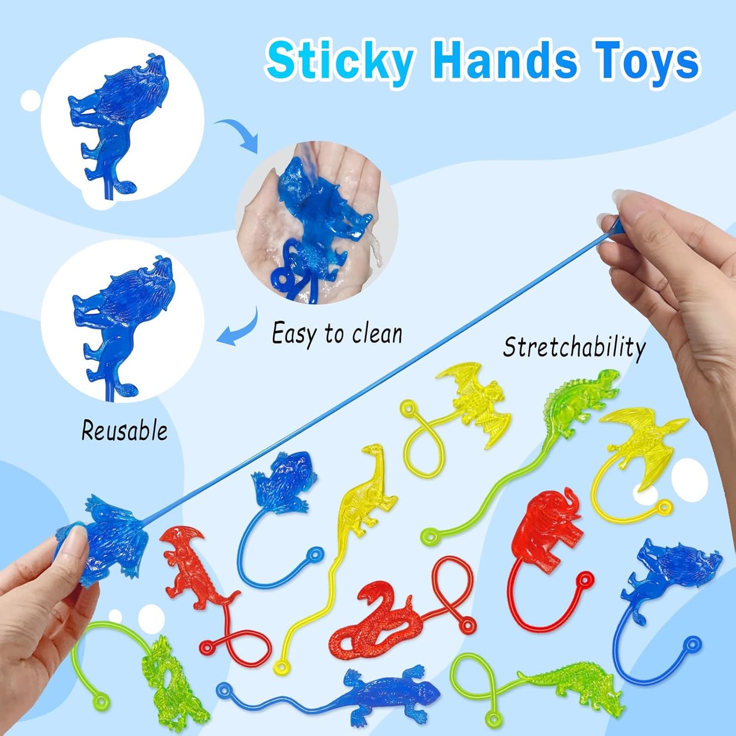 Sticky Hands Bulk 36PCS Animal Dinosaur Party Favors for Kids Stretchy Sticky Hand Fidget Toys Goodie Bag Stuffers Treasure Box Toys for Classroom Prizes Birthday Party Supplies Easter Egg Fillers