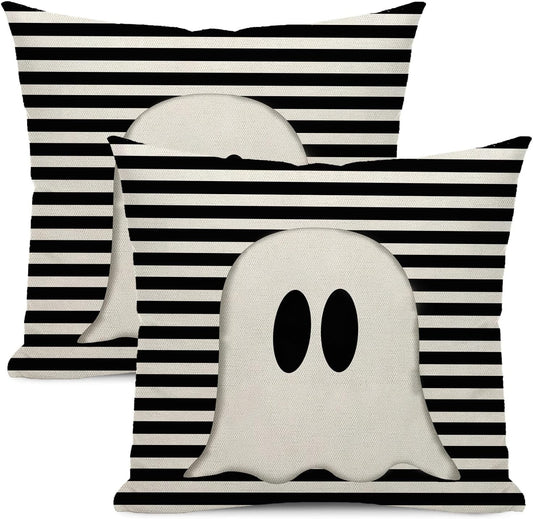 Halloween Decor Pillow Covers 24x24 Set of 2 Black Stripe Cute Ghost Throw Pillow Covers Halloween Pillows Decorative Pillow Covers for Home Decoration Cushion Case for Couch Sofa Outdoor