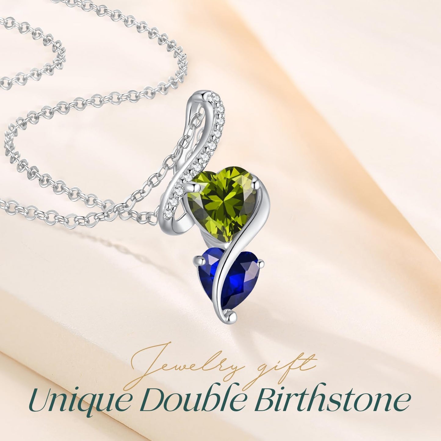LOUISA SECRET Unique Double Heart Necklace Gifts for Wife Women, 925 Sterling Silver Tiny Birthstone Pendant Jewelry Gift for Her Girlfriend Mom Valentine's Day Anniversary Mother's Day Birthdays & Christmas