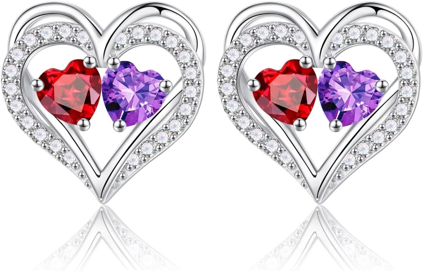 Iefil Birthstone Earrings for Women - 925 Sterling Silver Heart Earrings Anniversary Birthday Gifts for Women Wife Girlfriend Mom