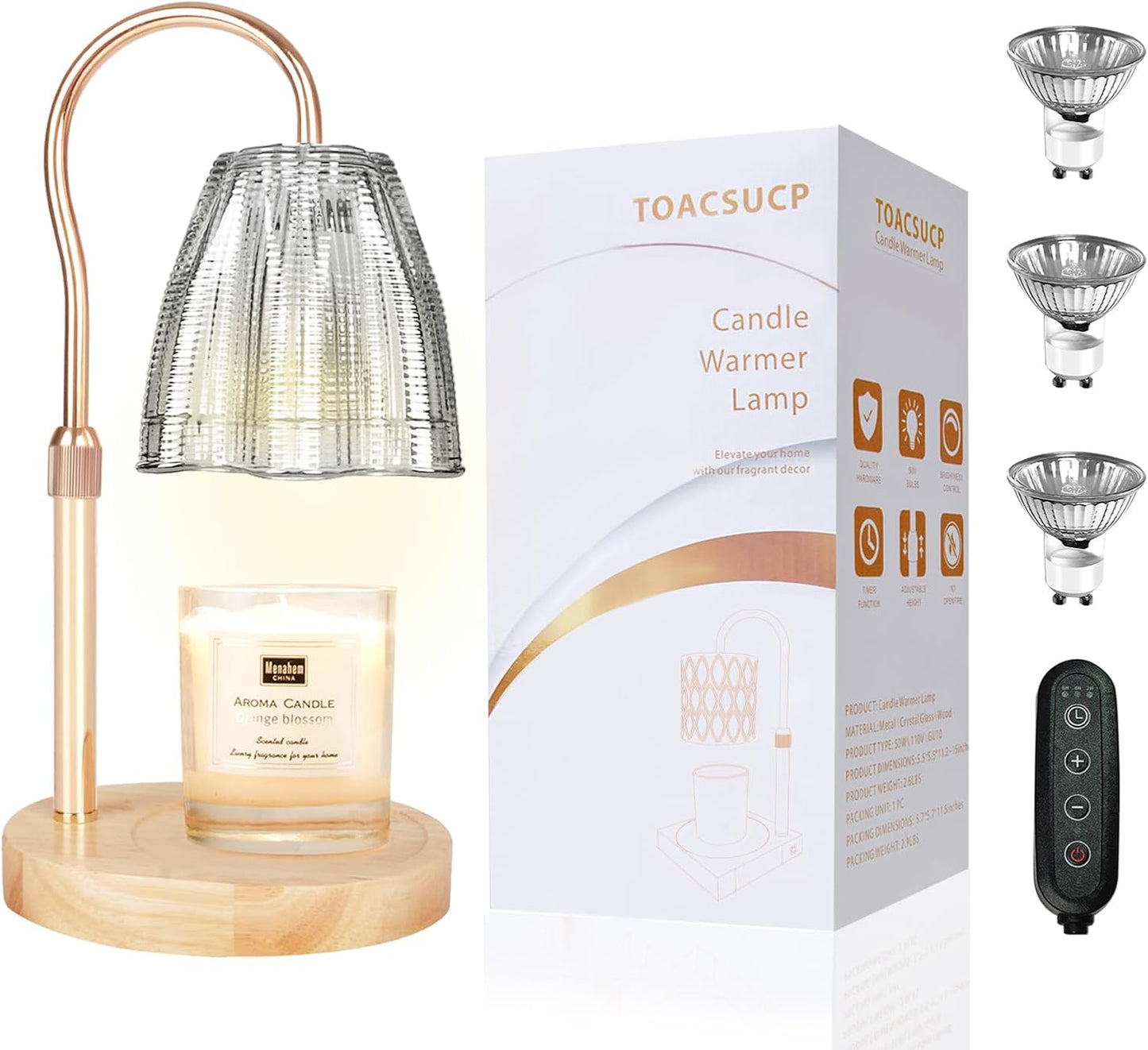 Candle Warmer Lamp with 3 Bulbs, Adjustable Height Dimmable Candle Warmer with Timer, Compatible with Large Jar Candles, Candle Lamp with Charming Gift Box for Her/Him