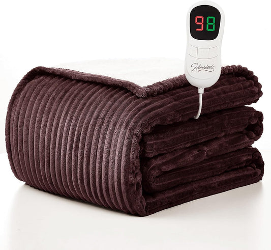 Homemate Heated Blanket Electric Throw - 50"x60" Heating Blanket Throw 1/2/4/6/8 Hours Auto-Off 10 Heat Levels Over-Heat Protection Soft Flannel Sherpa ETL Certification