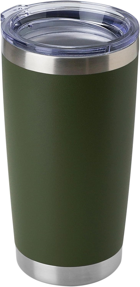 DOMICARE 20oz Stainless Steel Tumbler Bulk with Lid, Double Wall Vacuum Insulated Travel Mug, Powder Coated Coffee Cup, Army Green, 1 Pack