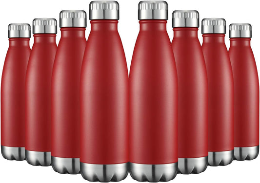 HASLE OUTFITTERS 17oz Stainless Steel Water Bottles Bulk, Vacuum Insulated Water Bottles Double Walled Powder Coated Reusable Metal Sports Water Bottles Keep Drinks Hot and Cold, Red, 8Packs