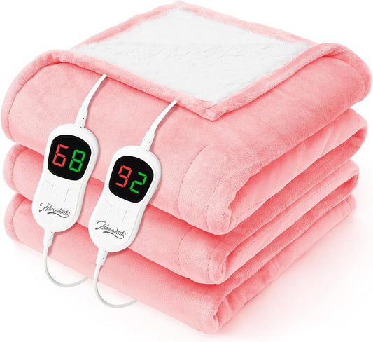 Homemate Electric Heated Blanket King - 100"x90" Heating Bed Blankets Throw with 10 Heating Levels 8 Hours Auto Off Fast Heating Over-Heated Protection Ultra Soft Warm Flannel ETL Certified Pink
