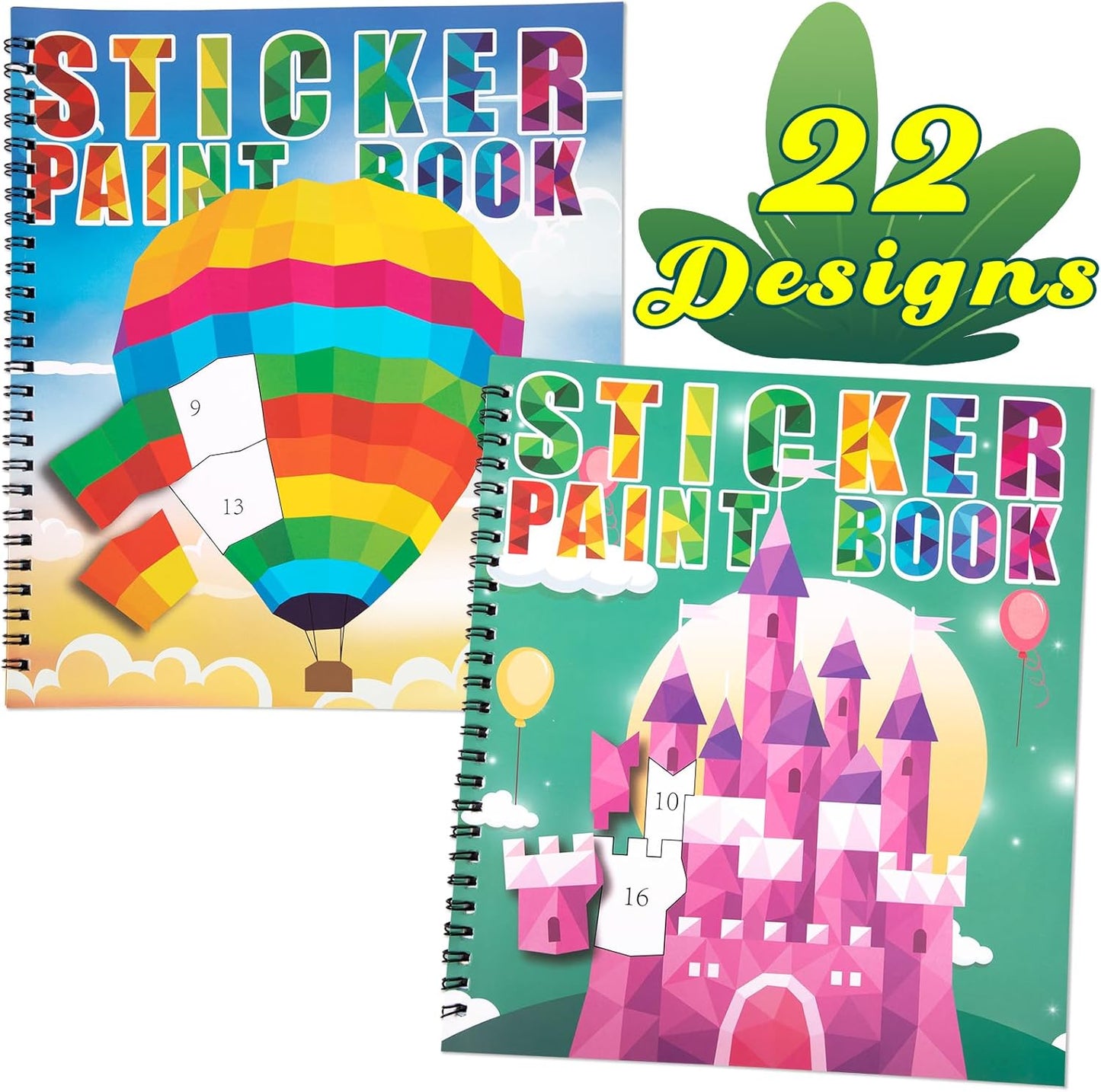 90shine 2PCS Sticker Books for Kids Ages 4-8 Multicolor Design Party Gift Create 22 Pictures