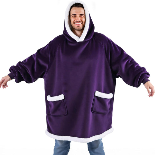 Bedsure Blanket Hoodie, Wearable Blanket for Adults & Kids as Gifts for Women Men, Birthday Gifts for Women Mom Girl Sherpa Oversized Hoodie, Ultra Violet, Oversize