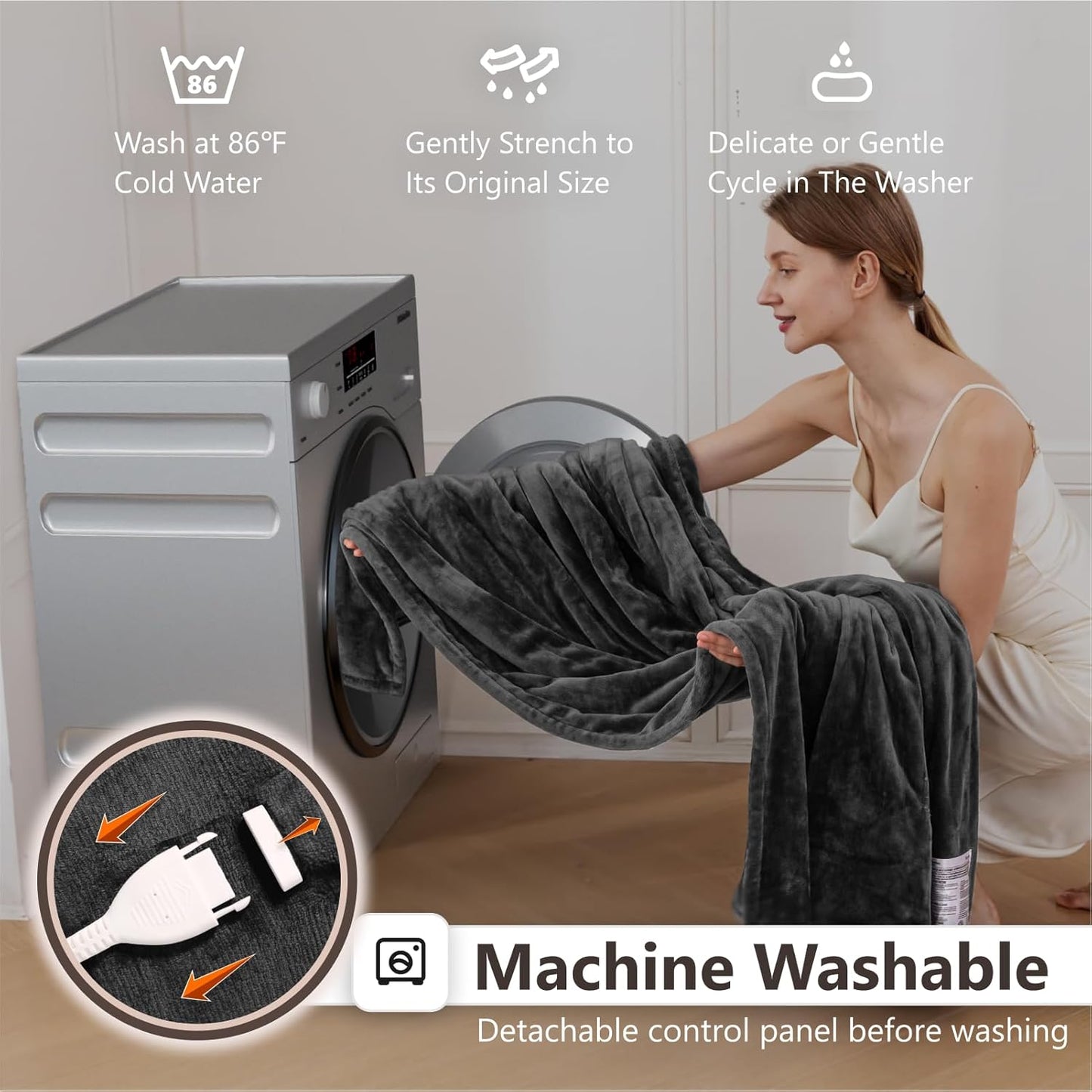 Wapaneus Heated Blanket Electric Queen Size 84"x90"-Dual Control with 10 Heat Levels 12 Timer Settings and 8 Hours Auto-Shut Off,Fast-Heating Electric Blanket,ETL Listed Machine Washable,Dark Grey