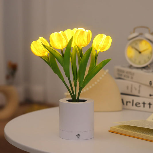 WSYEAR Flower Table Lamp Tulip Desk LED Night Light for Home Living Room Decor Artificial Flower with Vase Table Centerpieces for Birthday Holiday Party Wedding Room Decoration