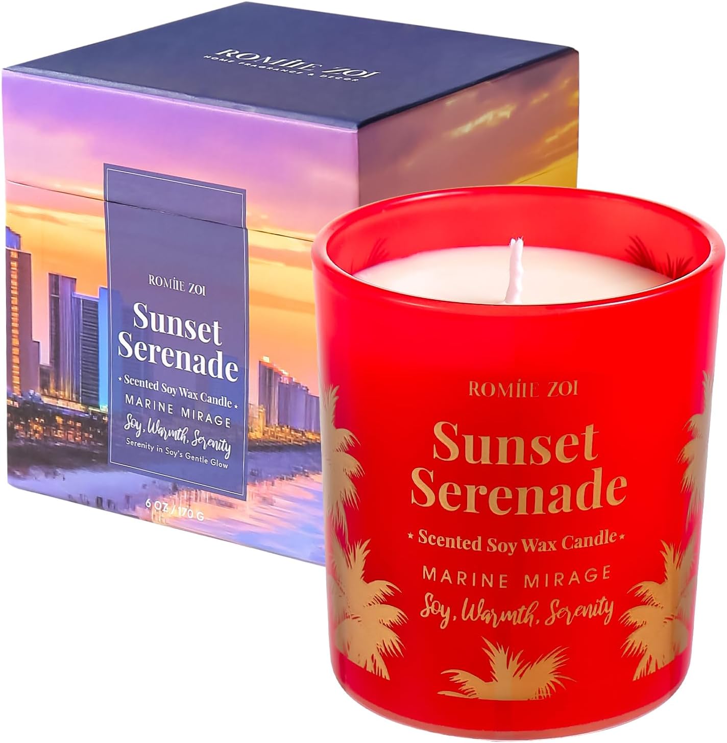 Marine Mirage Scented Candle - Sunset Serenade - 6oz Soy Wax Candle for Home Scented, Stress Relief Candle Gifts for Women/Men