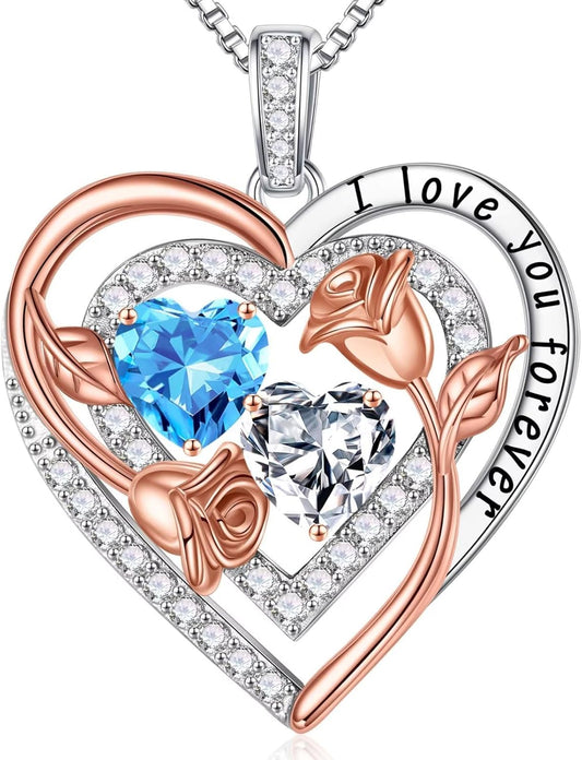 Iefil Birthstone Necklace for Women - Sterling Silver Birthstone Necklace Anniversary Birthday Gifts for Her Wife Mom Daughter