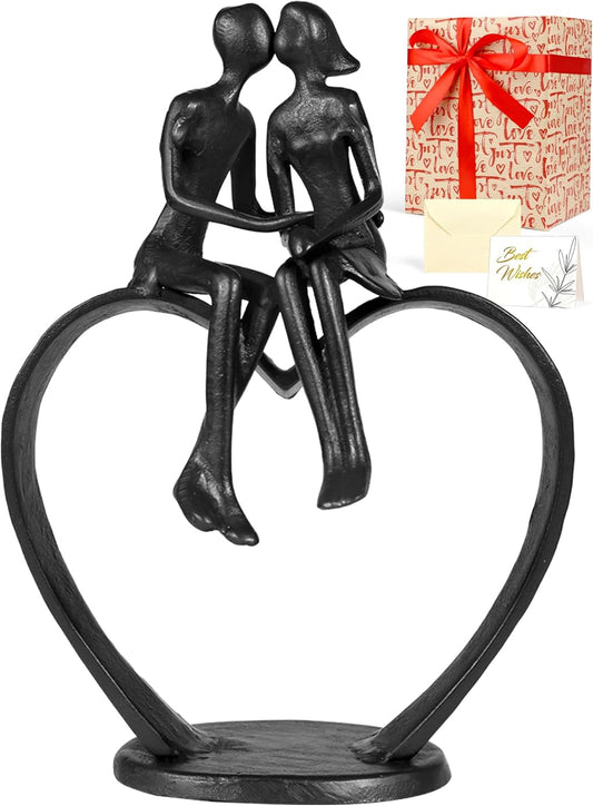Gifts for Wife, Kissing Couple & Loving Heart Statue Cast Iron Sculpture Decor, Wedding Anniversary Birthday Gifts for Wife Women Girlfriend Her, Wedding Anniversary Couple Gifts