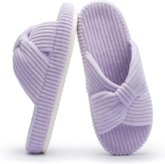 Chantomoo Slippers for Women Memory Foam House Bedroom Corduroy Bow Crossbands Slide Slipper Shoes Comfy Trendy Gift Slippers