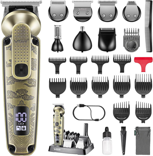 VGR 095 Beard Trimmer for Men, 7 in 1 Waterproof Cordless Hair Clippers and Trimmers Set, Electric Razor Shavers T-Blade Hair Trimmer Grooming Kit for Nose Body Ear Face Mustache, V-103