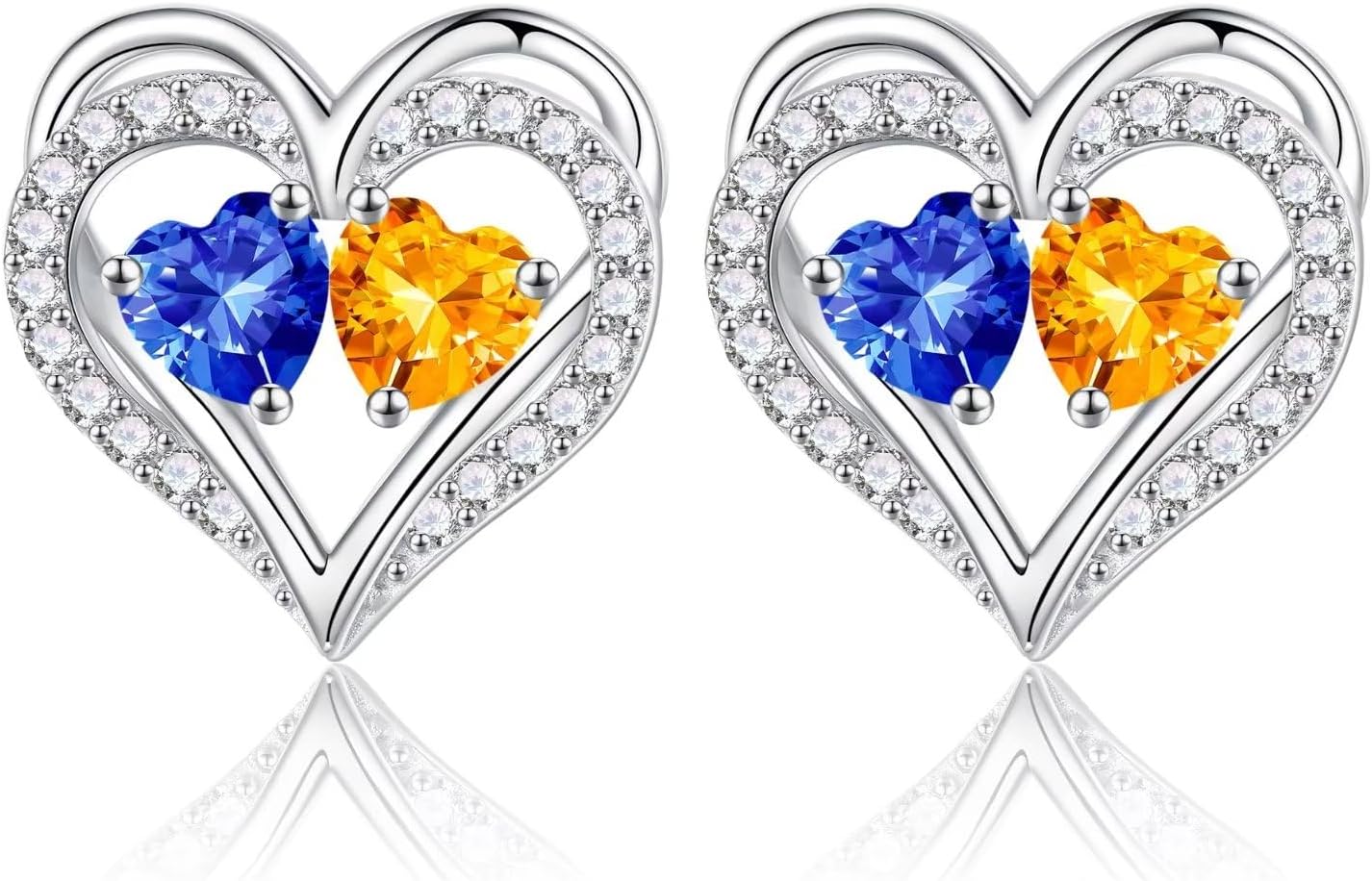 Iefil Birthstone Earrings for Women - 925 Sterling Silver Heart Earrings Anniversary Birthday Gifts for Women Wife Girlfriend Mom