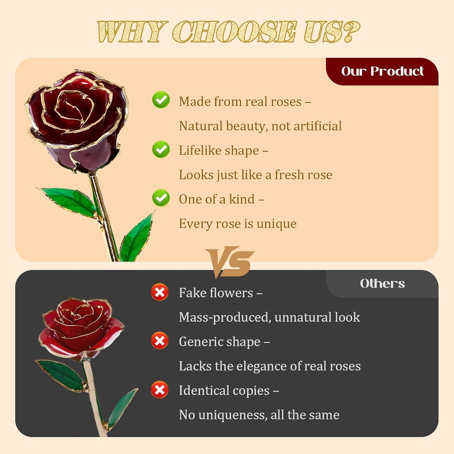 Mikasol Real 24K Gold Dipped Realistic Rose – Timeless Lifelike Bloom with Heart Puzzle Base – Romantic Gradient Red Flower Gift for Her, Wife, Girlfriend, Mom – Birthday, Anniversary, Mother’s Day