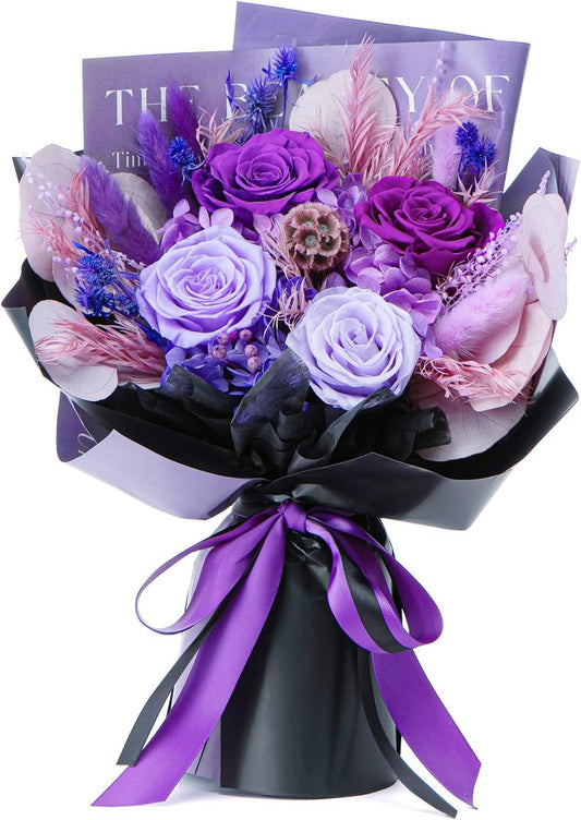 Flowers for Delivery Preserved Flower Fresh Bouquet Forever Flowers Birthday Gifts for Women Mom Anniversary Purple Real Rose Gifts for Grandma Sister Wife Her from Daughter Home Wedding Decor