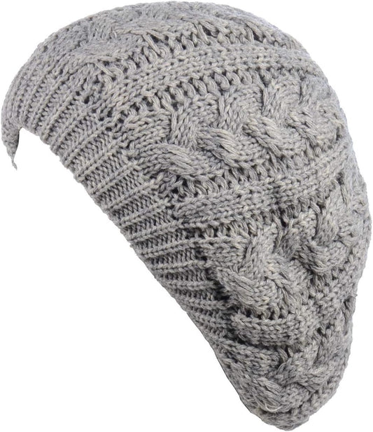 BYOS Womens Winter Cozy Cable Fleece Lined Knit Beret Beanie Hat (Set Available)