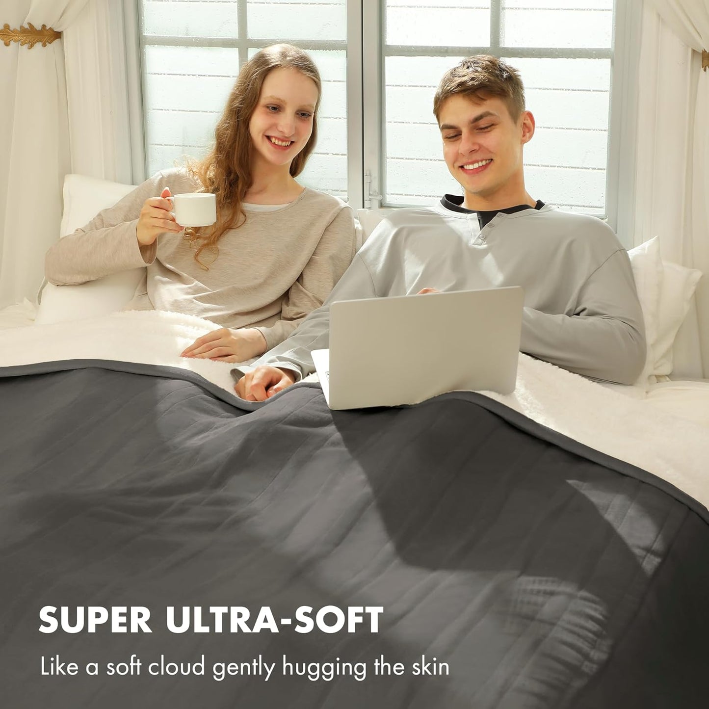 Electric Blanket Queen 84" x 90" - Flannel Sherpa Heated Blanket with Dual Control, 5 Heating Levels & 10 Hours Auto Off, Washable Heated Blanket with Overheat Protection for Home (Grey)