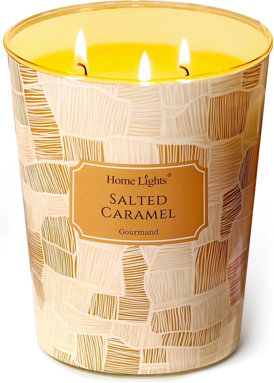 HomeLights Large jar Candle | 3-Wick Long-Lasting Scented Candles, 34oz Natural Soy Wax Candle for Home Scented, Rustic Modern Gifts for Women & Men, Salted Caramel