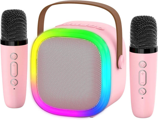 Karaoke Machine for Kids Adults, Portable Bluetooth Speaker with 2 Wireless Microphones and LED Lights, Kids Toys Birthday Gifts for Girls Boys Ages 4, 5, 6, 7, 8,9,10,11,12+ Years