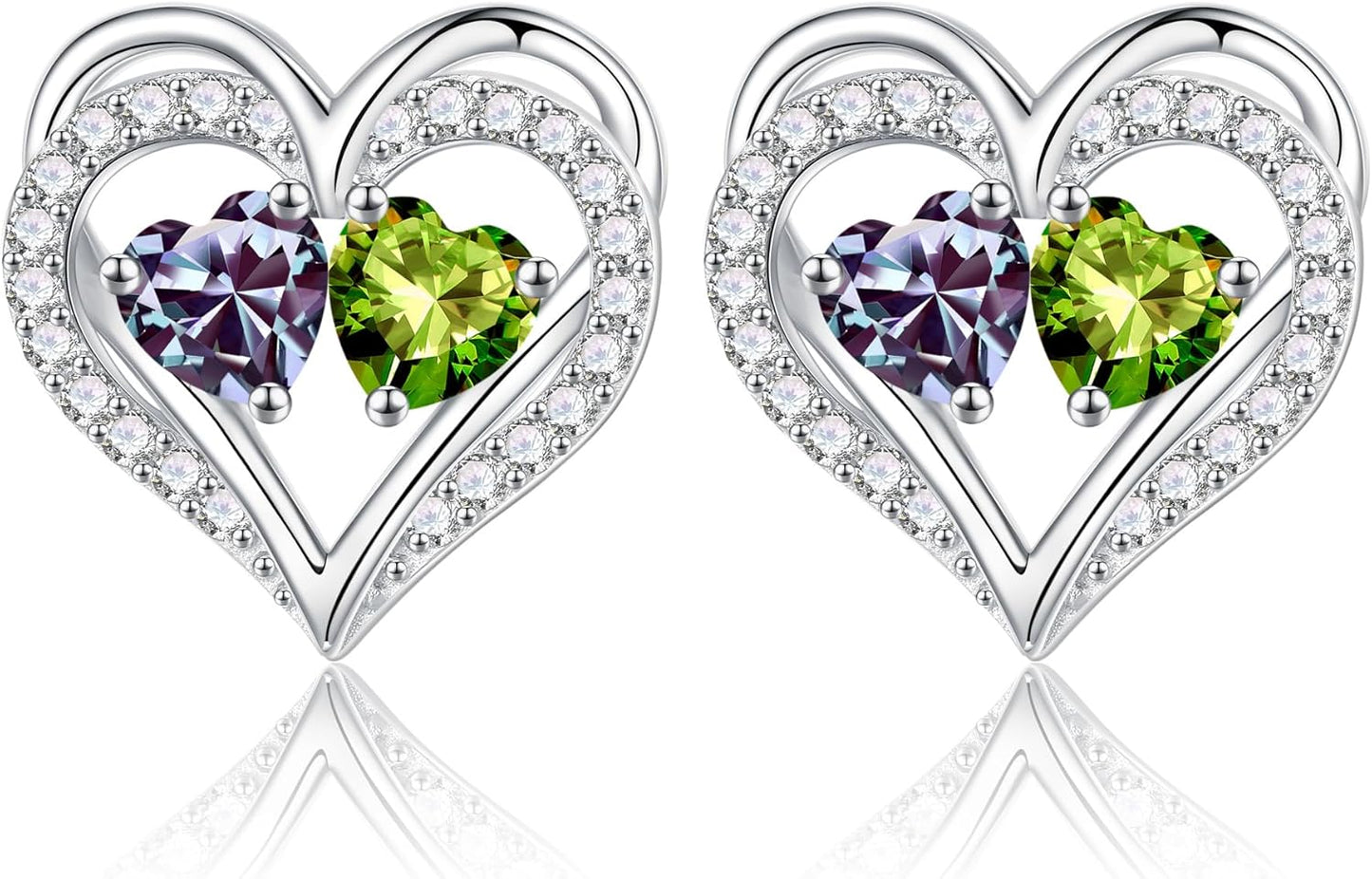 Iefil Birthstone Earrings for Women - 925 Sterling Silver Heart Earrings Anniversary Birthday Gifts for Women Wife Girlfriend Mom