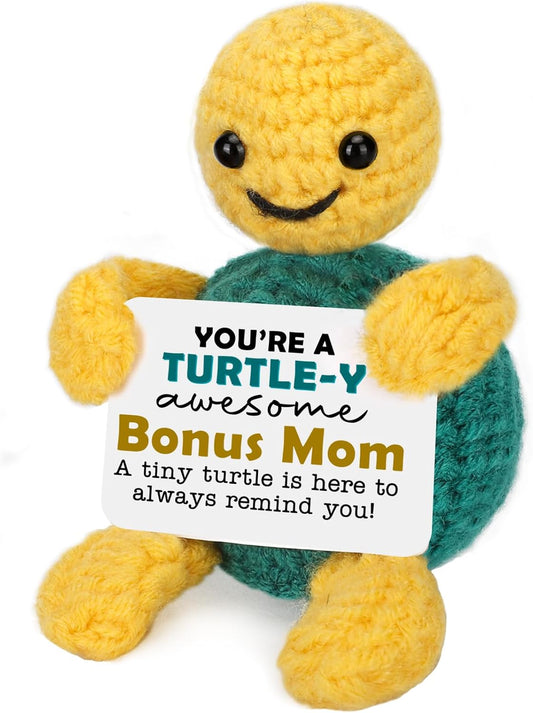 Funny Turtle Bonus Mom Gifts for Mothers Day Birthday, I Love You Gifts for Bonus Moms New Mother Mama Stepmom Present from Daughter Son Small Handmade Emotional Positive Crochet Animals Turtle