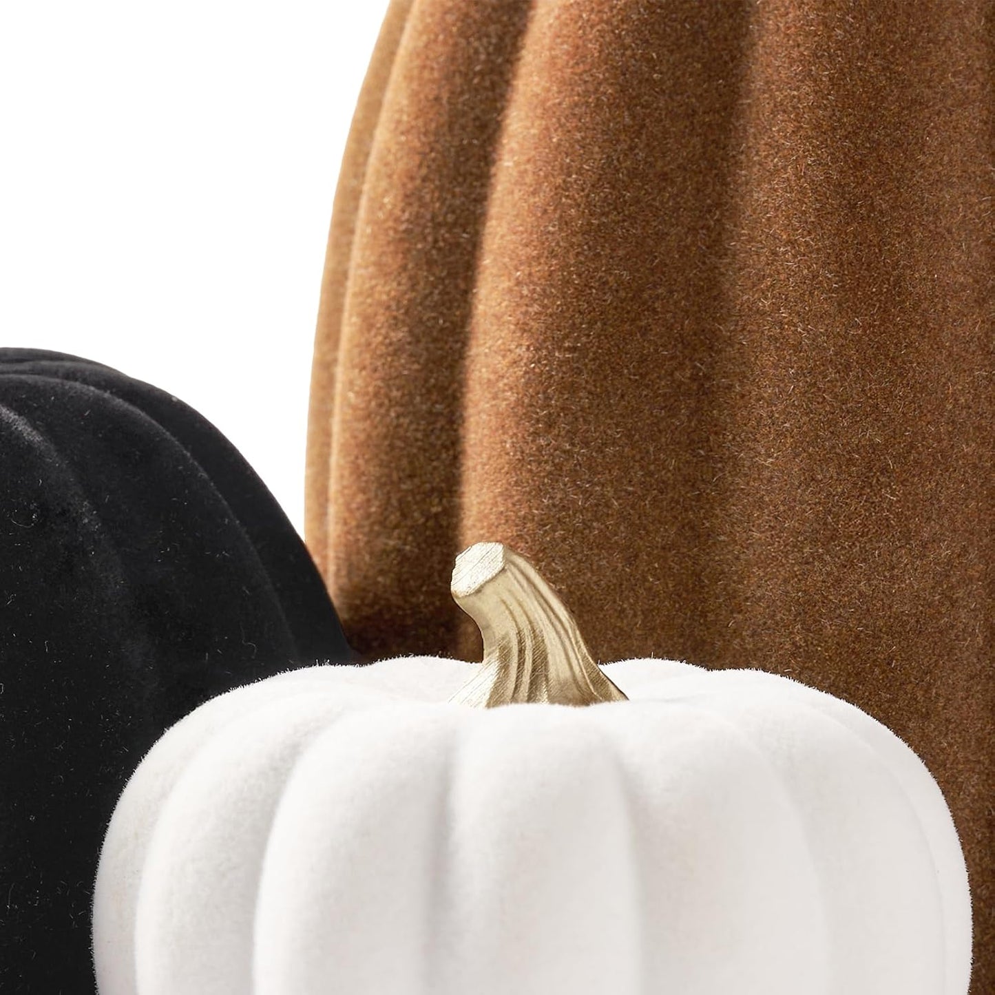 DN DECONATION 3 Pcs Fall Pumpkin Decorations – Flocked White Brown Black Resin Pumpkins Figurines for Autumn Thanksgiving Halloween Decoration, Faux Artificial Pumpkin for Home Table Mantel Decorating