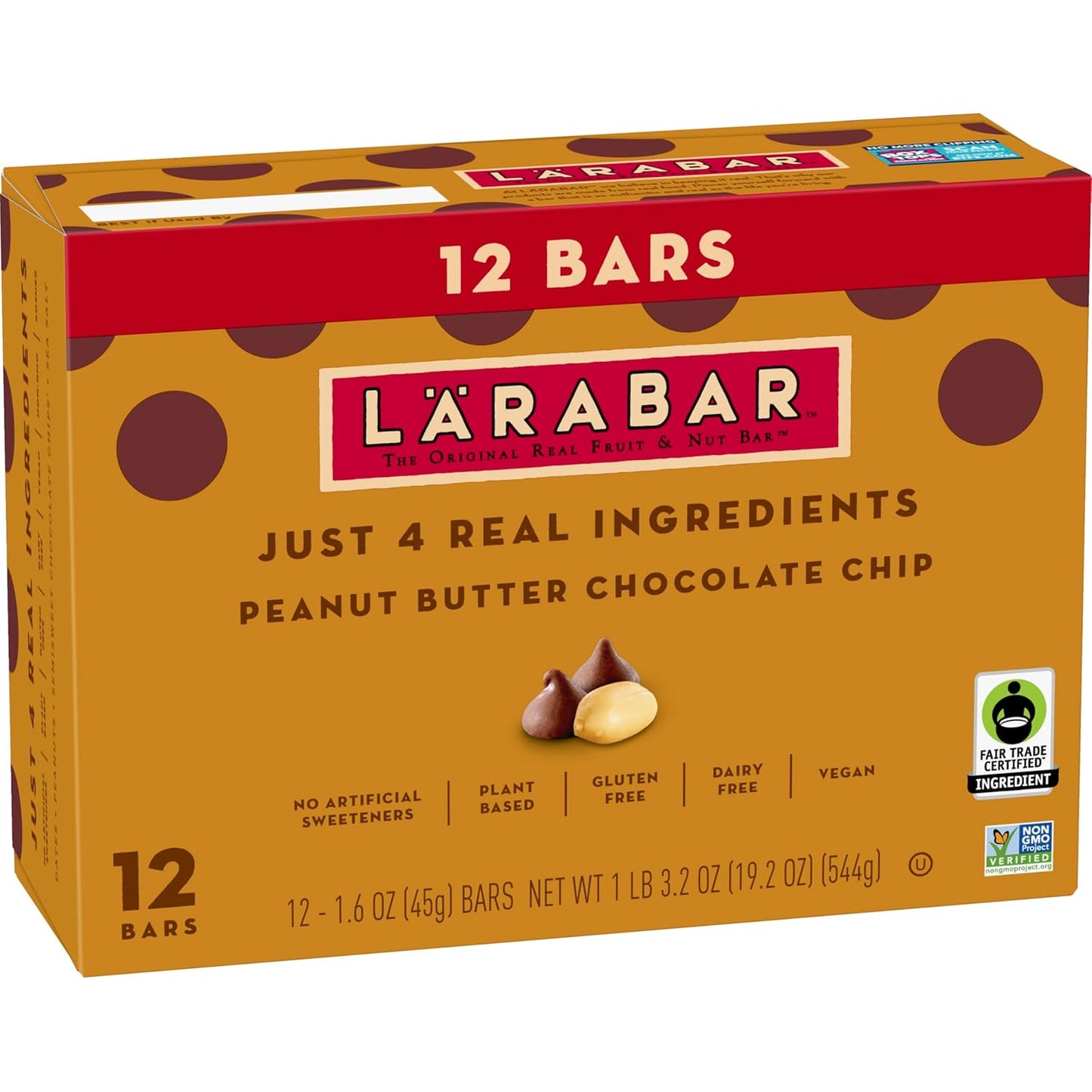 Larabar Peanut Butter Chocolate Chip, Fruit and Nut Bars, Gluten Free and Vegan, 19.2 oz, 12 Ct