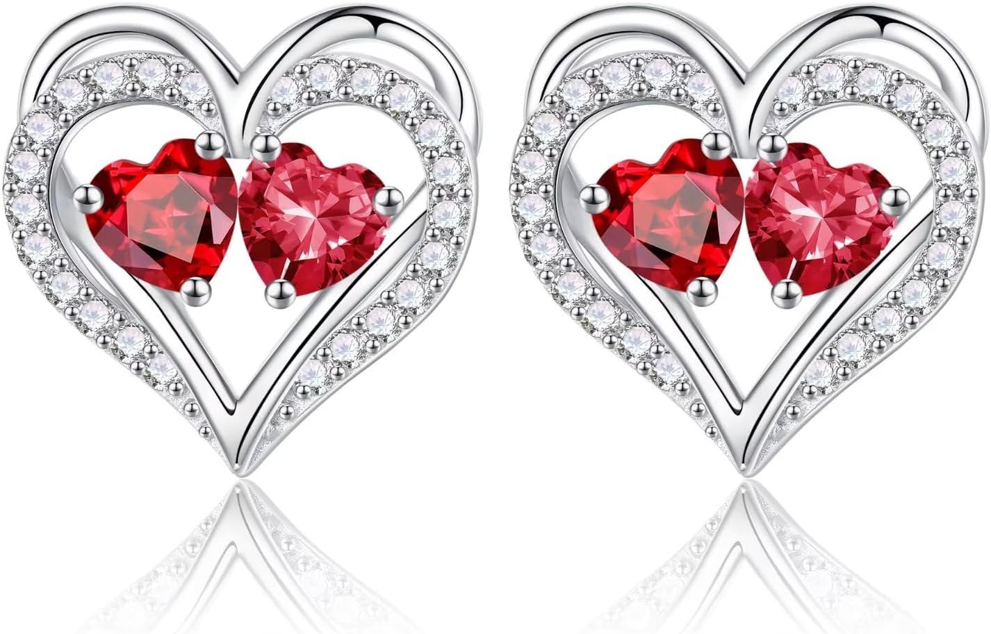 Iefil Birthstone Earrings for Women - 925 Sterling Silver Heart Earrings Anniversary Birthday Gifts for Women Wife Girlfriend Mom