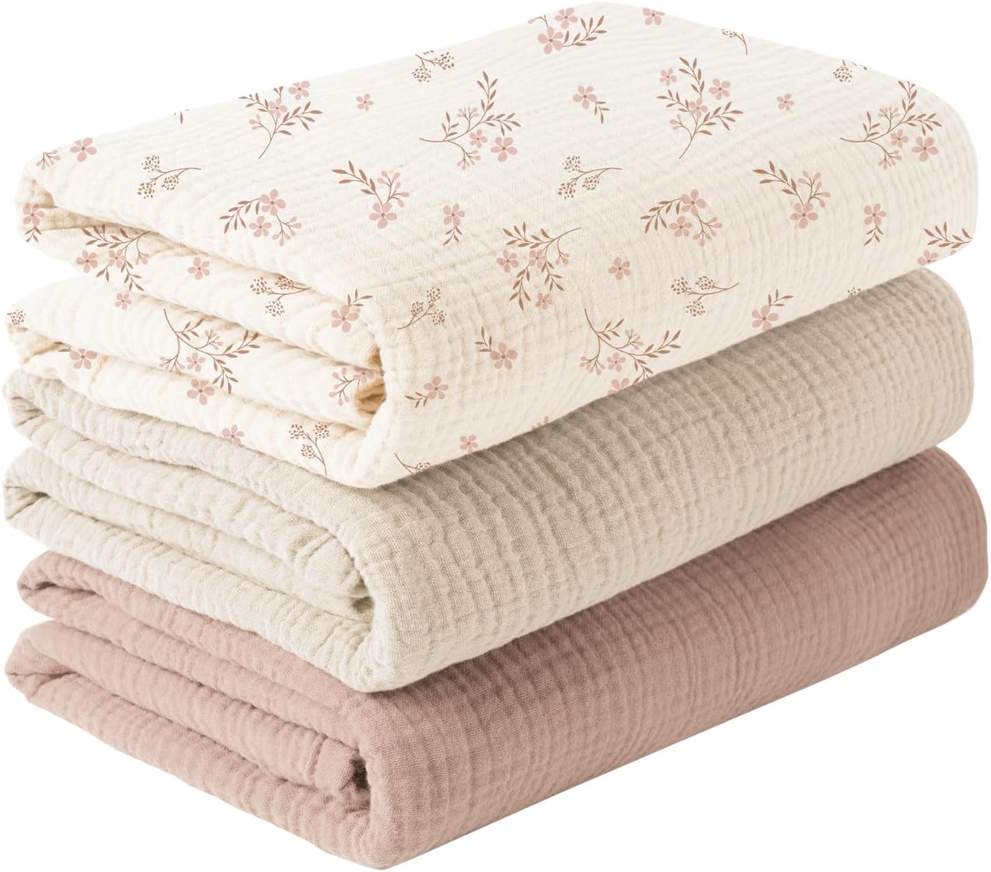 Konssy 3 Pack Muslin Swaddle Blankets for Unisex, Newborn Receiving Blanket, Large 47 x 47 inches, Soft Breathable Muslin Baby Swaddles for Boys & Girls