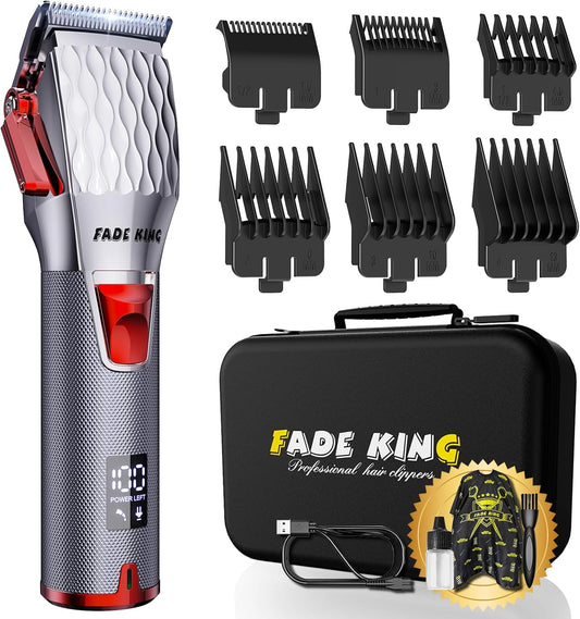 FADEKING Professional 5-Star Cordless ASTRO Clipper for Men - Adjustable Blending, LED Display, Quality Travel Case