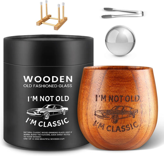 Engraved Wooden Whiskey Glasses, Old Fashioned Wood Bourbon Drinking Glass, Bourbon Gifts for Men, Dad Birthday, Retirement Gifts(1 Pack)