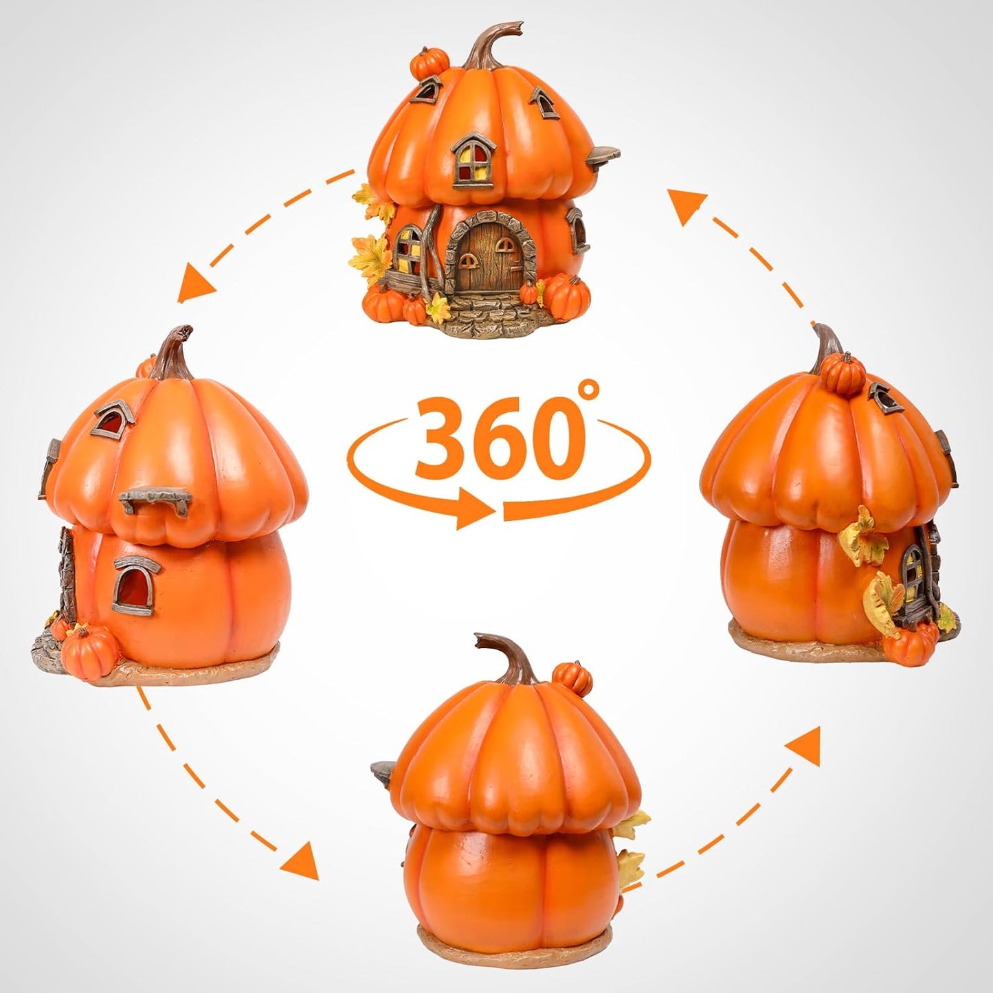 Bdor Fall Pumpkin House Decor with LED Light – 7.5"x6.7"x7.9" Harvest Pumpkin Figurine – Autumn Tabletop Decoration for Thanksgiving, Halloween, Indoor Outdoor Use