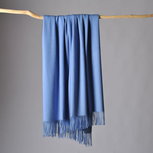 CUDDLE DREAMS Premium Cashmere Throw Blanket with Fringe, Luxuriously Soft (Porcelain Blue)