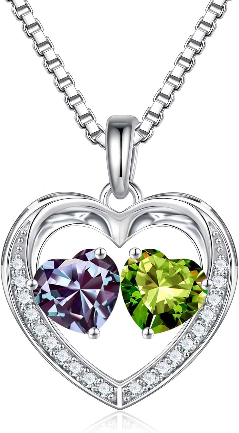 Iefil Birthstone Jewelry for Women - 925 Sterling Silver Birthstone Necklace, Anniversary Birthday Gifts for Women, Jewelry Gifts for Her Wife Mom Daughter