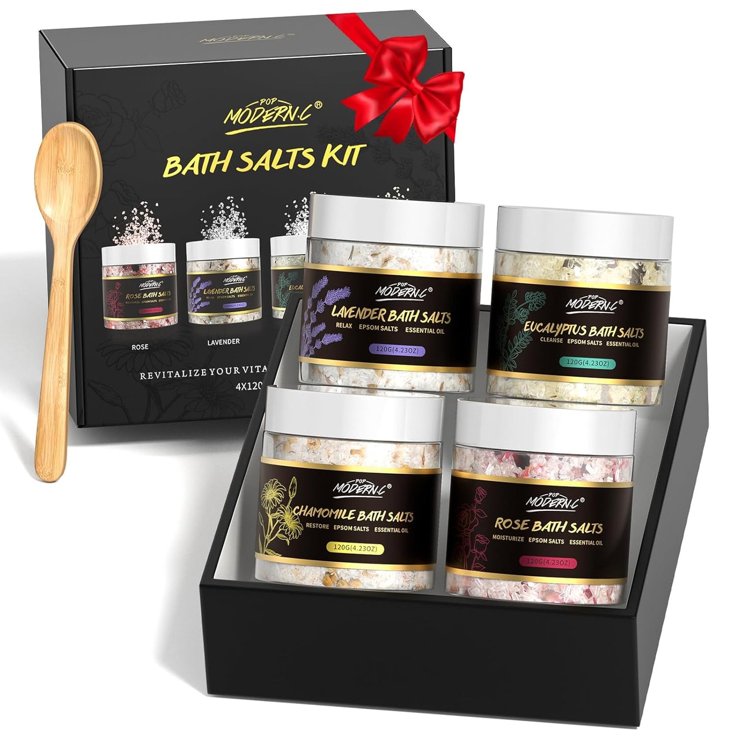 Epsom Bath Salts Gift Set for Soaking 4pcs Bath Salts with Essential Oils for Women Relaxing Lavender Eucalyptus Rose Chamomile Bath Set for Women Luxury Spa Birthday Mother's Day Christmas Gift