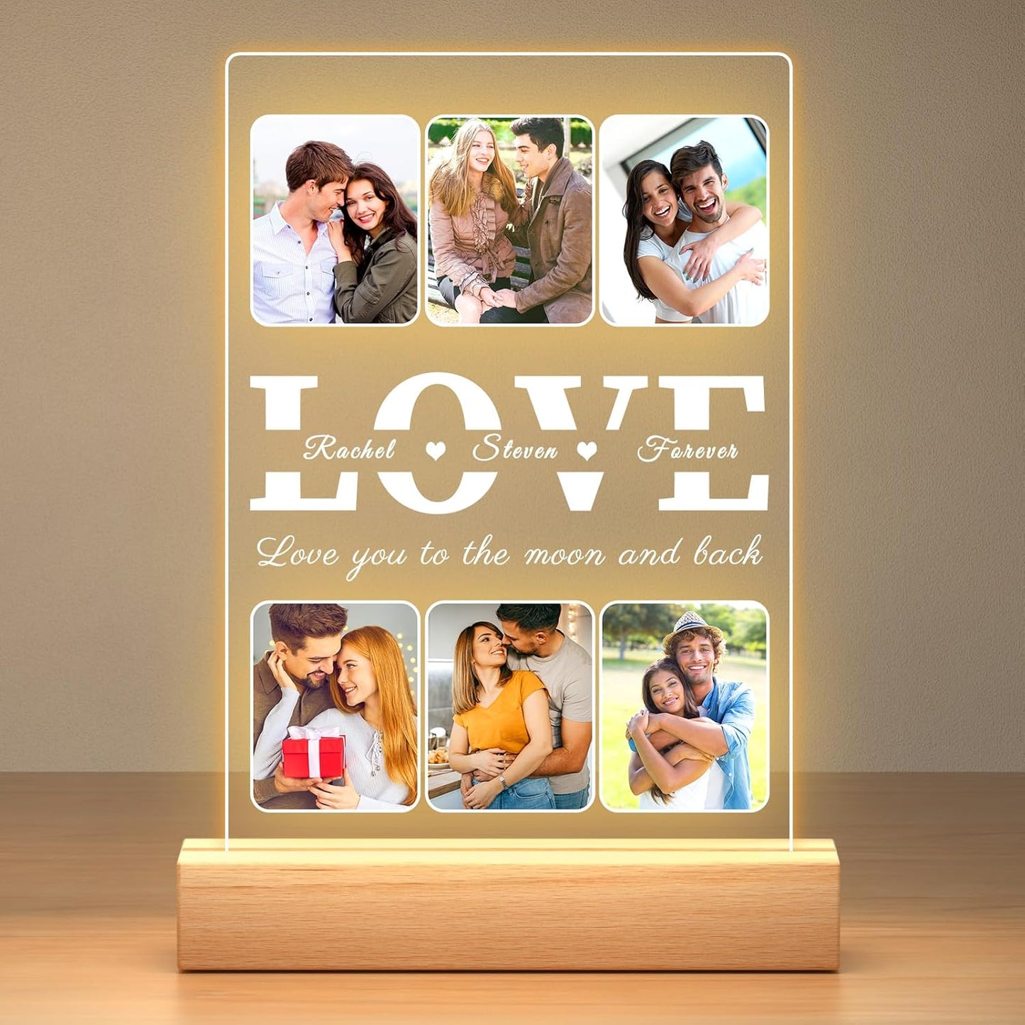 Personalized Anniversary Birthday Gifts for Women and Men, Customized Picture Frames with Night Light, Custom LOVE Photo Frame with Photos, Customized Photo Gifts for Boyfriend Girlfriend Him Her