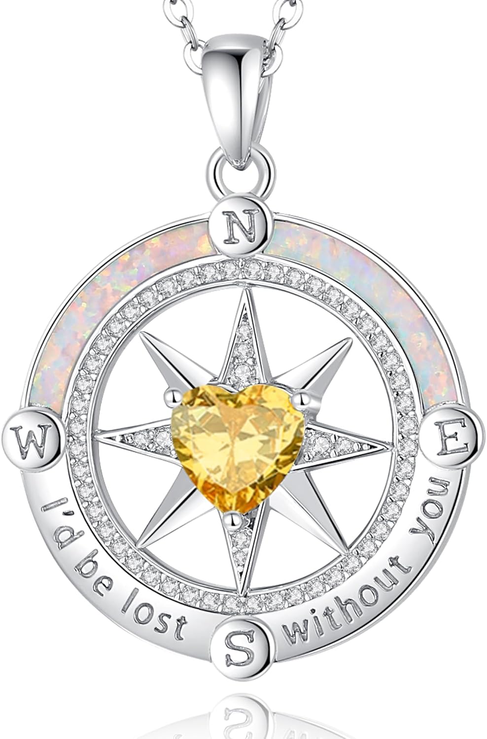 FANCIME Compass Necklace for Women Sterling Silver Compass Jewelry Opal Pendant Fine Jewelry Gemstone Birthday Mother's Day Gifts for Wife