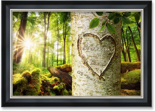 IPIC - Love Evergreen, Personalized Framed Wall Art with Names and Date on, Giclee Prints Framed with Solid Wood, Custom Memorial Gifts for Anniversary. Total Size: 27.25" W x 19.25" H