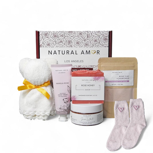 Natural Amor Relaxing Rose Spa Gifts for Women,Luxurious Bath Gift for her, 6pc Bath & Body Gift