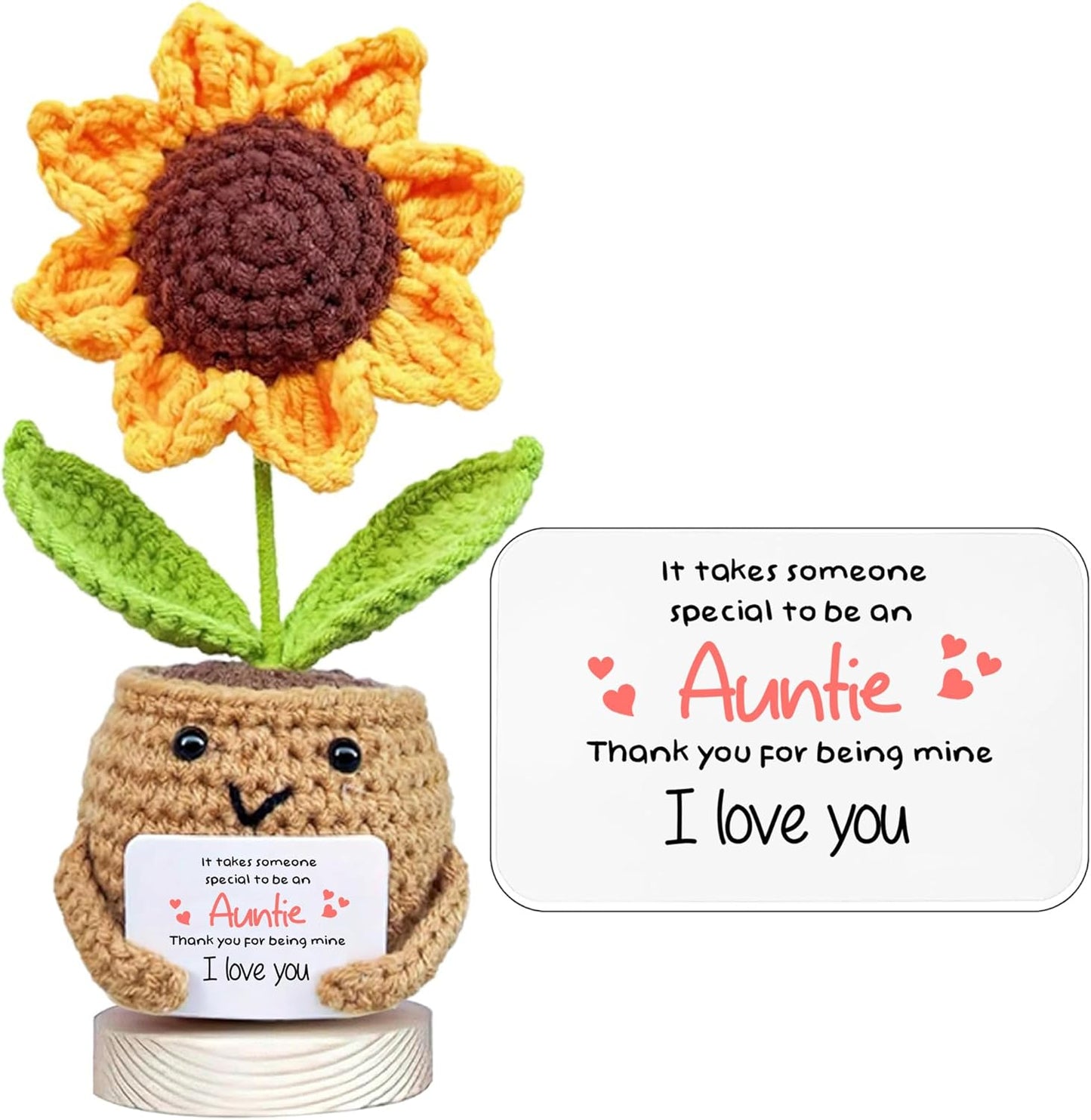 Gossby Positive Sunflower Doll Crochet with Card - IT Takes Someone Special to BE an ANTIE - Aunt Gifts for Women - Mothers Day, Christmas, Birthday Gifts for Aunt - Cute Aunt Gift - Crochet Plants