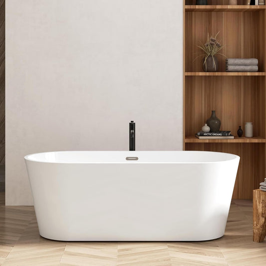 FerdY 67" Shangri-La Elite, Acrylic Freestanding Bathtub, Modern & Contemporary Design Soaking Tub with Chrome Pop-Up Drain and Minimalist Design Overflow, Glossy White, cUPC Certified