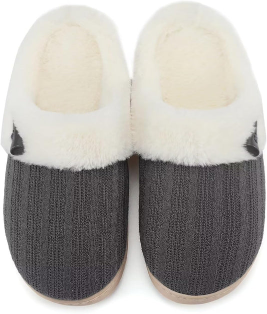 NineCiFun Women's Slip on Fuzzy House Slippers Memory Foam Slippers Scuff Outdoor Indoor Warm Plush Bedroom Shoes with Faux Fur Lining