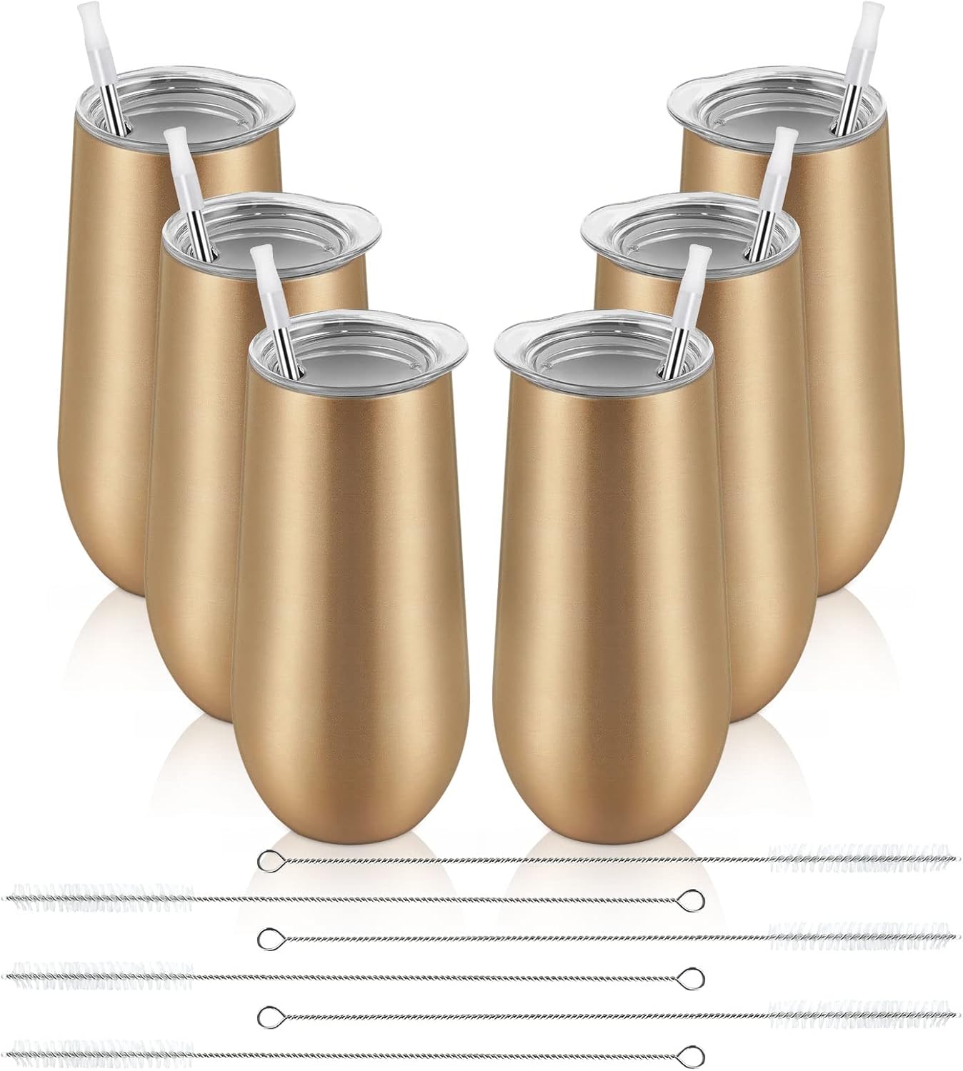 Lifecapido 6 Pack Stemless Champagne Tumblers, 12oz Insulated Champagne Flutes with Lid, Stainless Steel Stemless Champagne Glass, Champagne Flute Tumbler for Birthday Party Wedding Christmas (Gold)